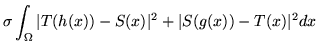 $\displaystyle \sigma \int_{\Omega} \vert T(h(x)) -S(x)\vert^2 + \vert S(g(x)) - T(x)\vert^2 dx$