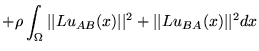 $\displaystyle + \rho \int_{\Omega} \vert\vert Lu_{AB}(x)\vert\vert^2 + \vert\vert Lu_{BA}(x)\vert\vert^2 dx$